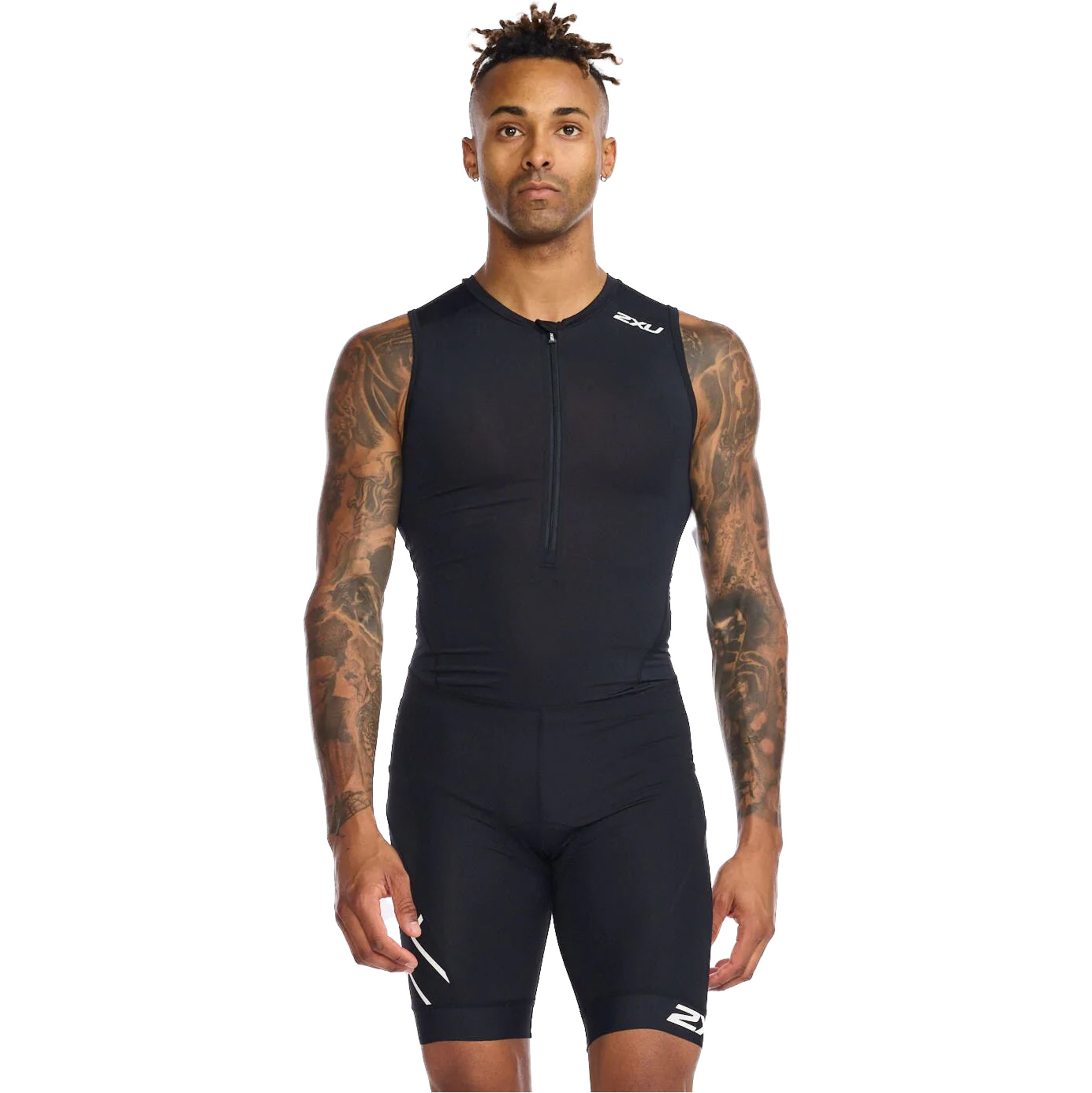 2024 2XU Mens Aero Sleeved Trisuit MT6437d Black / White Triathlon